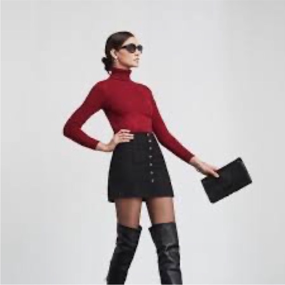 Express Faux Suede Black Button Down Skirt